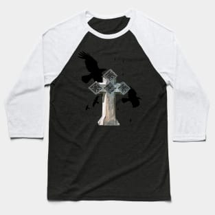 Gothic Cross Headstone With Crows and Ravens Baseball T-Shirt